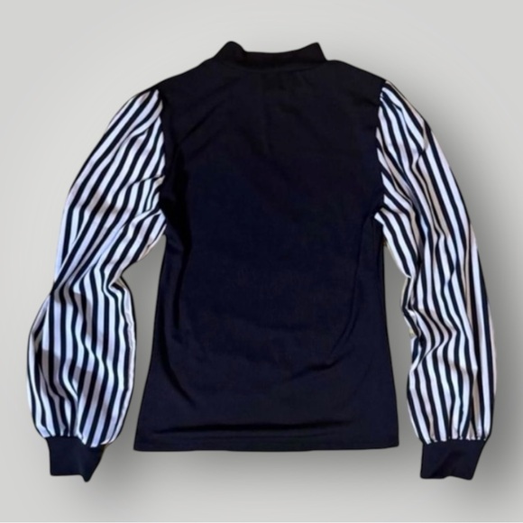 Black & White Striped Balloon Sleeve Blouse - Size L - New Without Tags - Picture 2 of 4